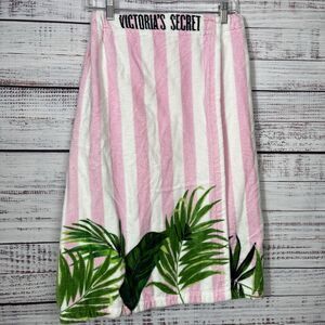 Victoria's Secret Bath Body Spa Wrap Towel Cover Up Pink White Palm Stripe 27x55